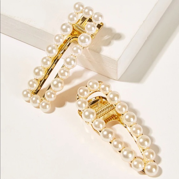 LAST SET Vintage Pearl + Gold Barrette Clips - Picture 4 of 6